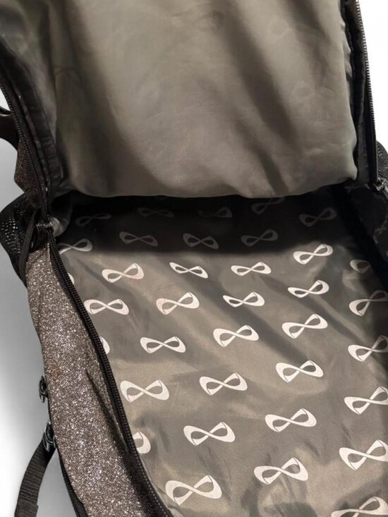 Nfinity cheer backpack in a sparkly gunmetal/charcoal finish with black trim and main image 6